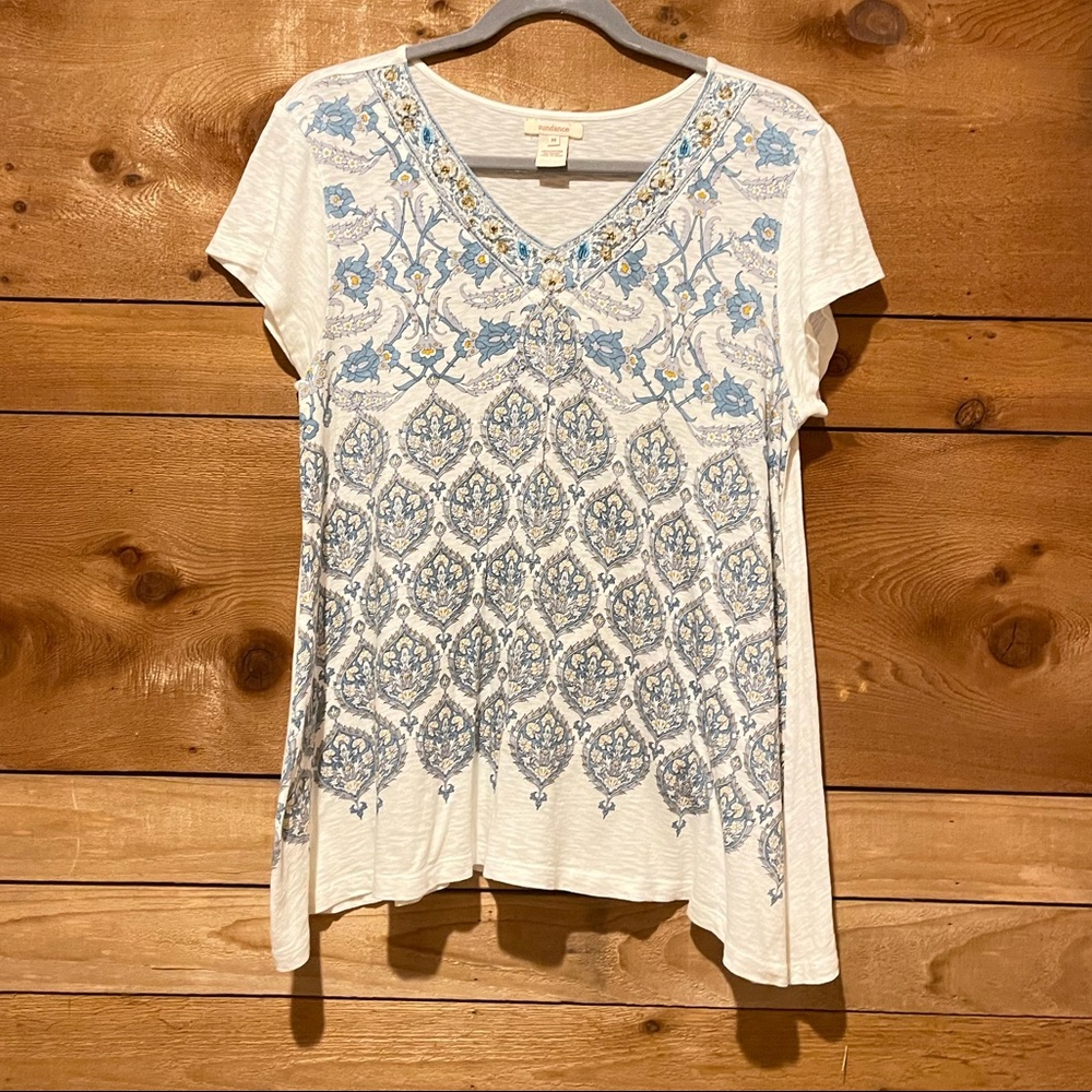 Sundance Floral Tee with Beaded Neckline Tunic